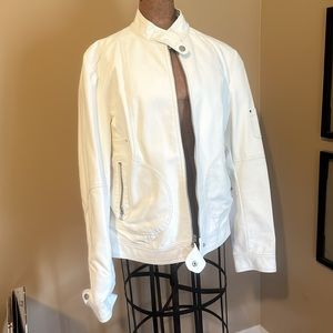 Vintage white faux leather ESpirt moto jacket xl